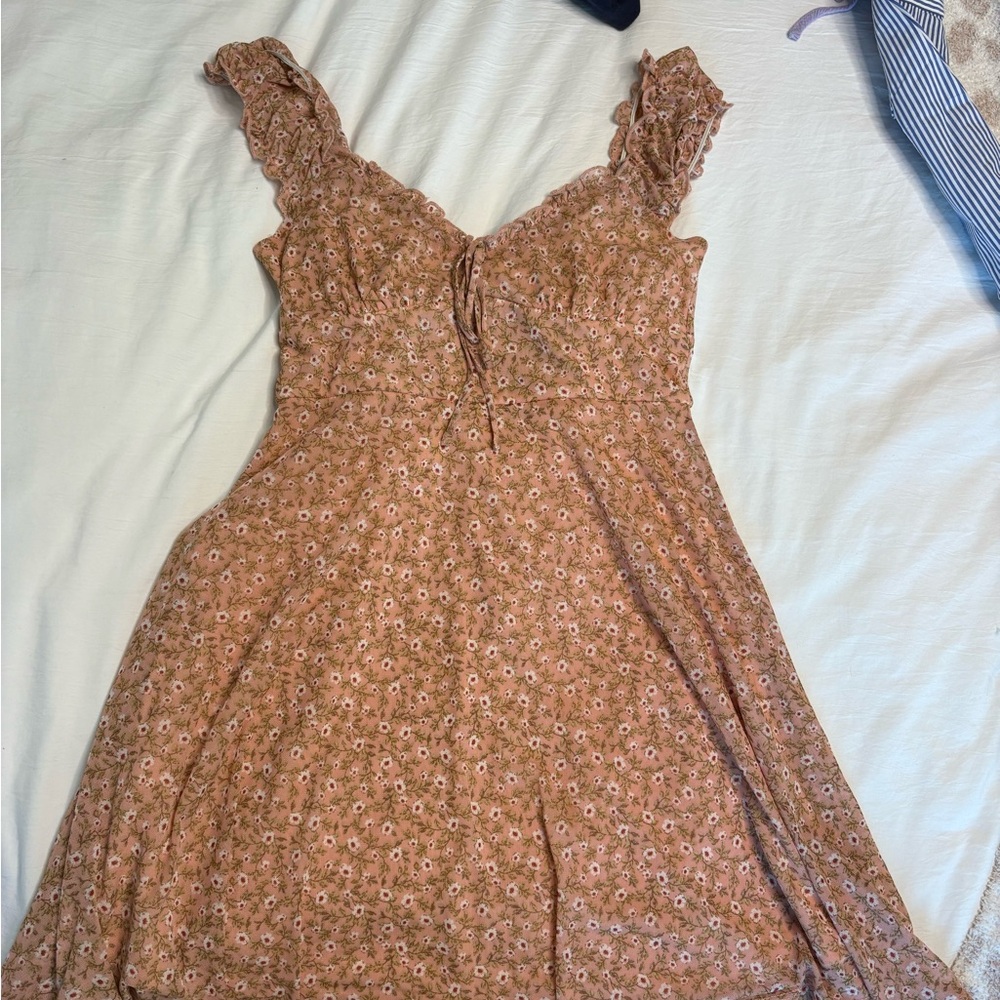 Lush Floral Mini Dress in Tan